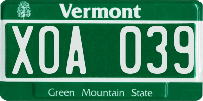 VT license plate XOA039