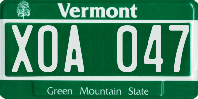 VT license plate XOA047