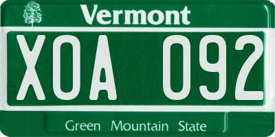 VT license plate XOA092