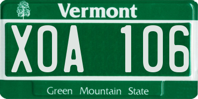 VT license plate XOA106