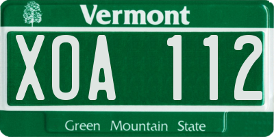 VT license plate XOA112