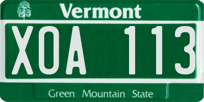 VT license plate XOA113
