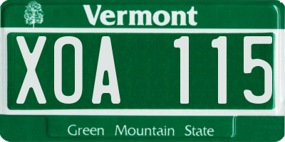 VT license plate XOA115