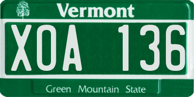 VT license plate XOA136