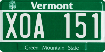 VT license plate XOA151
