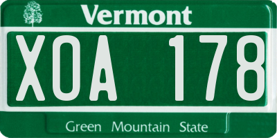 VT license plate XOA178