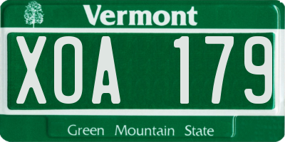 VT license plate XOA179