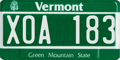 VT license plate XOA183