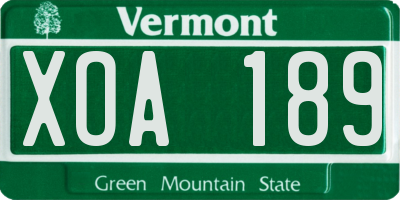 VT license plate XOA189
