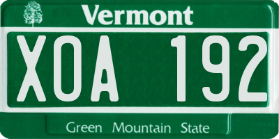 VT license plate XOA192