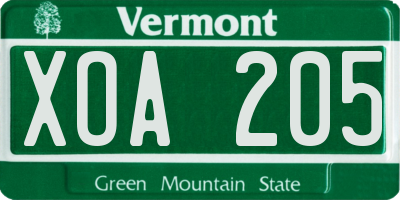 VT license plate XOA205