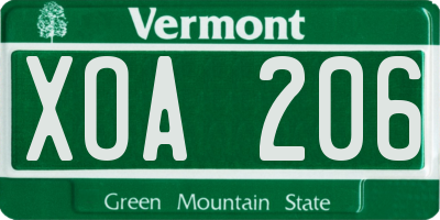 VT license plate XOA206