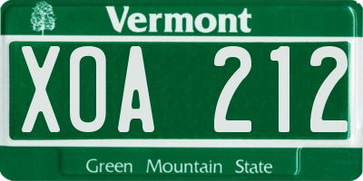 VT license plate XOA212