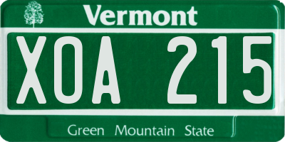 VT license plate XOA215