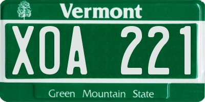 VT license plate XOA221