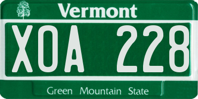 VT license plate XOA228