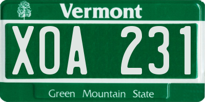 VT license plate XOA231
