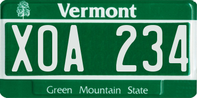 VT license plate XOA234