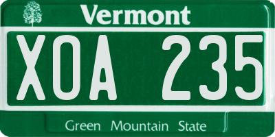 VT license plate XOA235