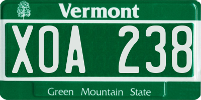 VT license plate XOA238