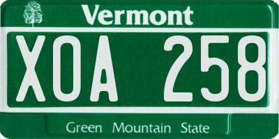 VT license plate XOA258