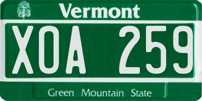 VT license plate XOA259