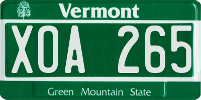 VT license plate XOA265
