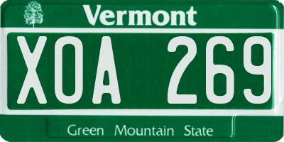 VT license plate XOA269