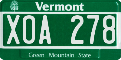 VT license plate XOA278