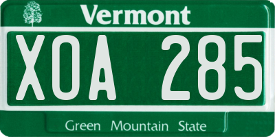 VT license plate XOA285
