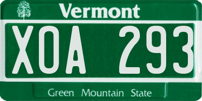 VT license plate XOA293