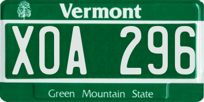 VT license plate XOA296
