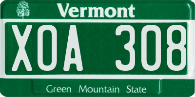 VT license plate XOA308