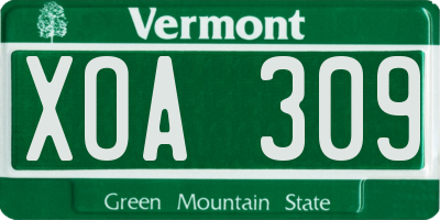VT license plate XOA309