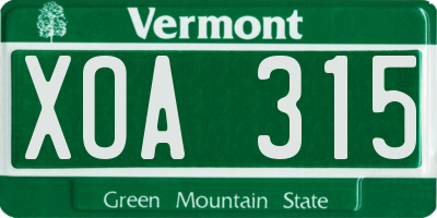 VT license plate XOA315
