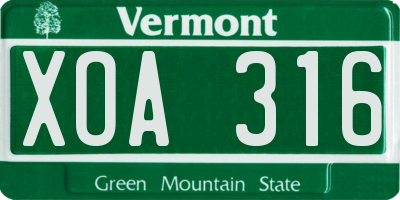 VT license plate XOA316