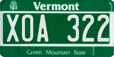 VT license plate XOA322