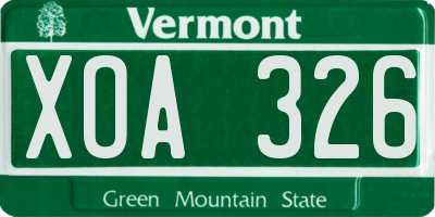 VT license plate XOA326