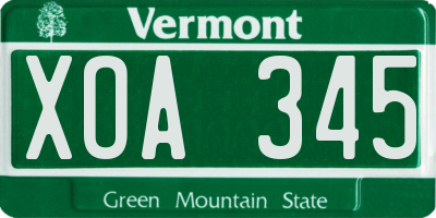 VT license plate XOA345