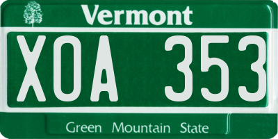 VT license plate XOA353
