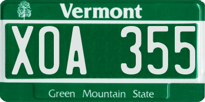 VT license plate XOA355