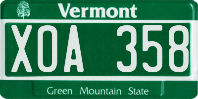 VT license plate XOA358