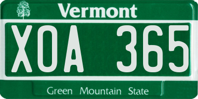 VT license plate XOA365