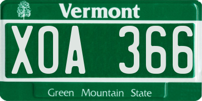 VT license plate XOA366