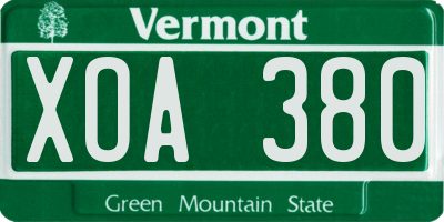 VT license plate XOA380