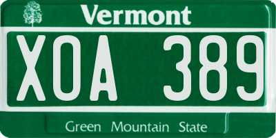 VT license plate XOA389