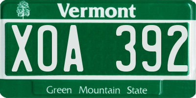 VT license plate XOA392