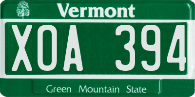 VT license plate XOA394