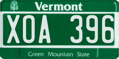 VT license plate XOA396