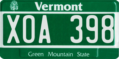 VT license plate XOA398